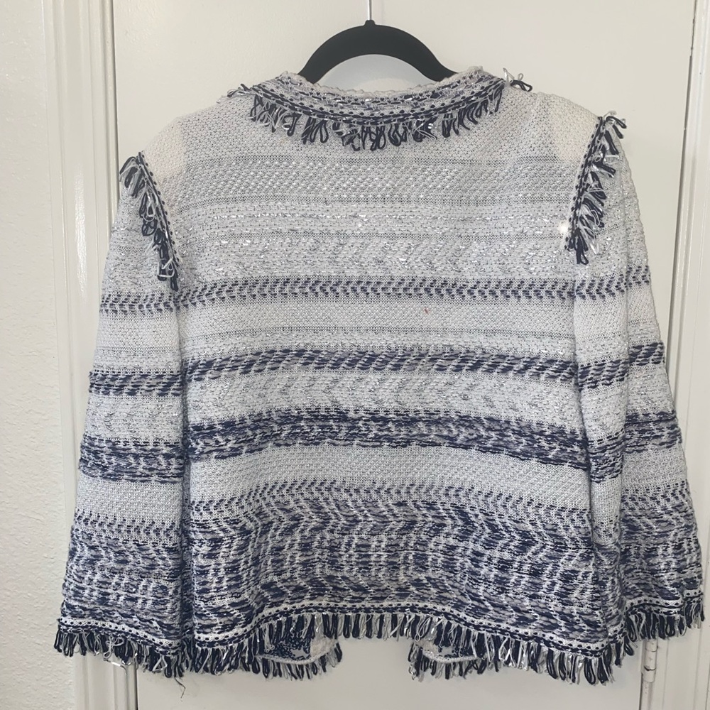 Women's White and Blue Tweed Jacket - Picture 10 of 15